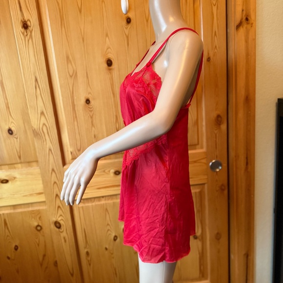 Vintage 70s 80s Petra Fashions Red Satin Lace Nightie Lingerie M Union Made - Picture 9 of 14
